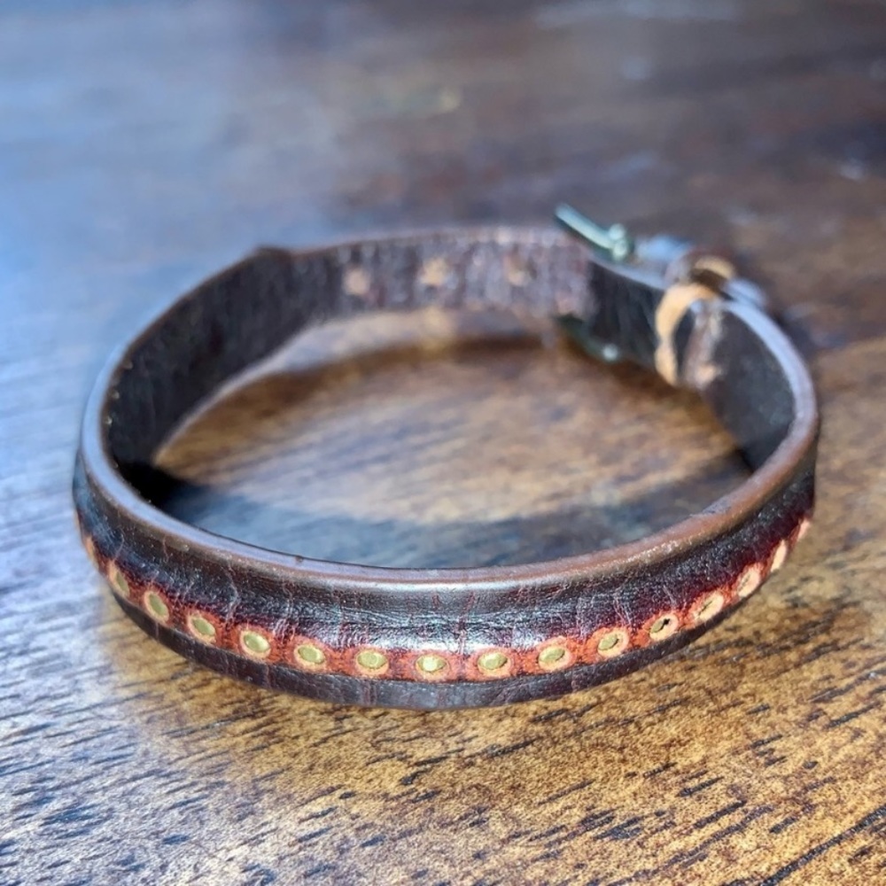 Anthropologie leather and gold buckle bracelet